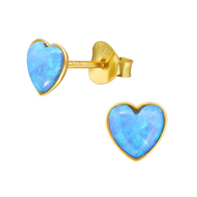 Silver Heart Ear Studs with Synthetic Opal