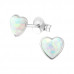 Silver Heart Ear Studs with Synthetic Opal