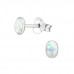 Silver Oval Ear Studs with Synthetic Opal