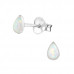 Silver Pear Ear Studs with Synthetic Opal