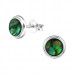 Silver Round Ear Studs with Imitation Stone and Epoxy