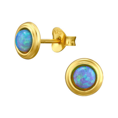 Silver Round Ear Studs with Synthetic Opal