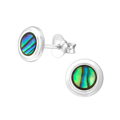 Silver Round Ear Studs with Imitation Stone and Epoxy