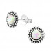 Silver Round Ear Studs with Imitation Opal