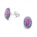 Silver Oval Ear Studs with Synthetic Opal