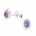 Silver Oval Ear Studs with Synthetic Opal