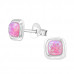 Silver Square Ear Studs with Synthetic Opal