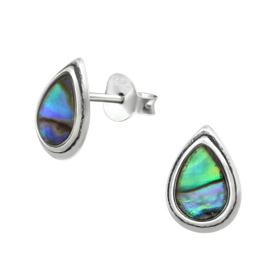 Silver Drop Ear Studs with Imitation Stone and  Epoxy