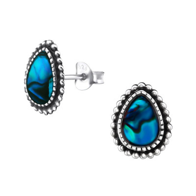 Silver Pear Ear Studs with Imitation Stone and Epoxy