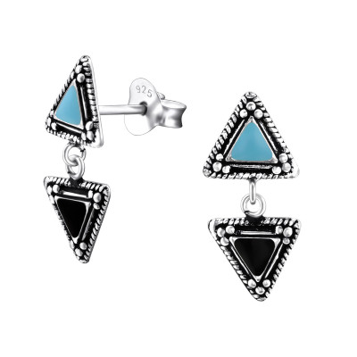 Silver Triangles Ear Studs with Epoxy