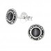 Silver Oxidized Circle Ear Studs with Cat Eye