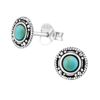 Silver Round Ear Studs with Imitation Stone