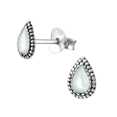 Silver Pear Ear Studs with Imitation Stone