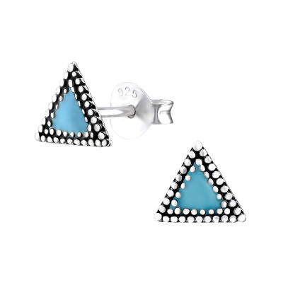 Silver Triangle Ear Studs with Epoxy