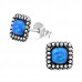 Silver Square Ear Studs with Synthetic Opal