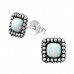 Silver Square Ear Studs with Synthetic Opal