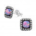 Silver Square Ear Studs with Synthetic Opal