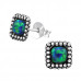 Silver Square Ear Studs with Synthetic Opal