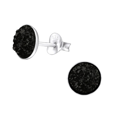 Silver Round Ear Studs with Druzy