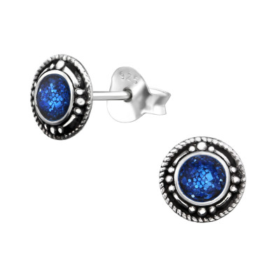 Silver Round Ear Studs with Epoxy