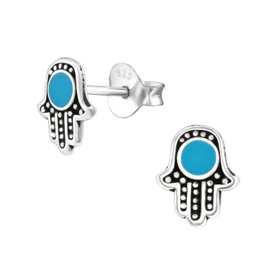 Silver Hamsa Ear Studs with Epoxy