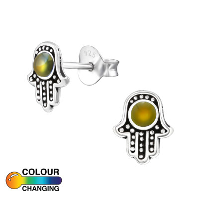 Silver Hamsa Mood Ear Studs