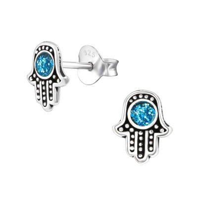 Silver Hamsa Ear Studs with Epoxy