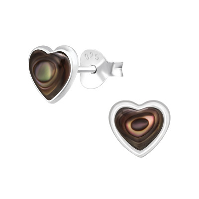 Silver Heart Ear Studs with Imitation Stone