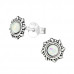 Silver Oxidized Ear Studs with Imitation Opal