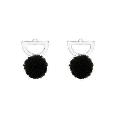 Silver Semi Circle Ear Studs with Pom-Pom