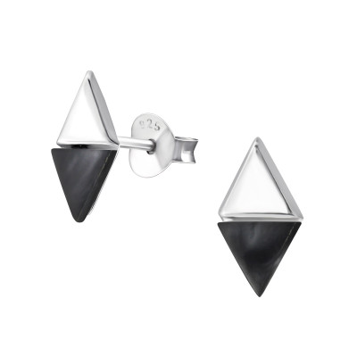 Silver Triangle Ear Studs with Imitation Stone