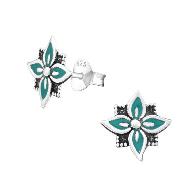 Silver Flower Ear Studs with Epoxy