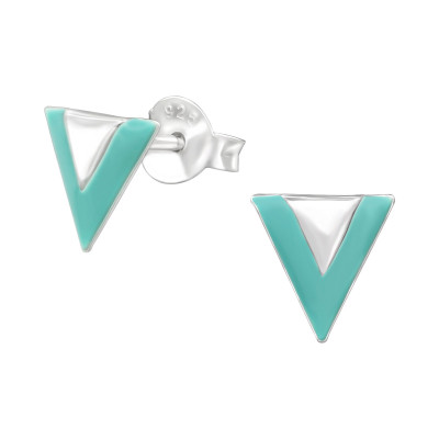 Silver Triangle Ear Studs with Epoxy
