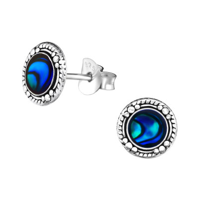 Silver Antique Ear Studs with Imitation Stone and Epoxy