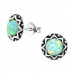 Silver Round Ear Studs with Imitation Opal