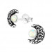 Silver Moon Ear Studs with Imitation Opal