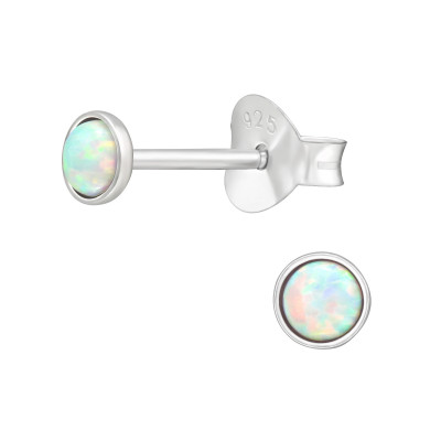 Silver Round 3mm Ear Studs with Synthetic Opal