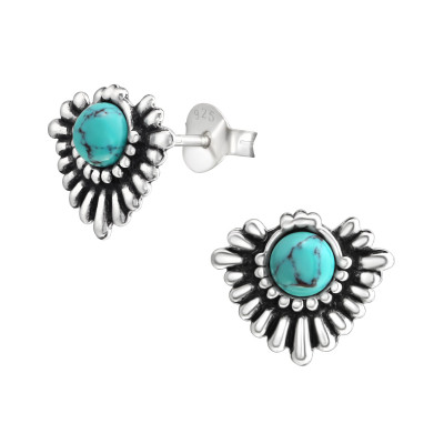 Silver Bali Ear Studs with Imitation Stone