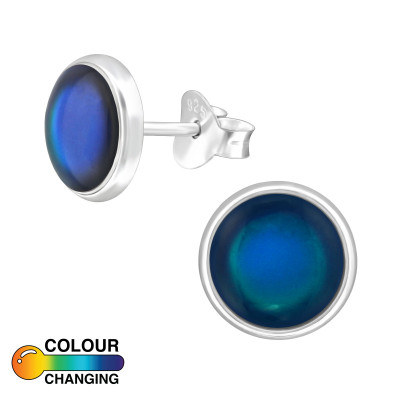 Round Sterling Silver Ear Studs with Mood Epoxy