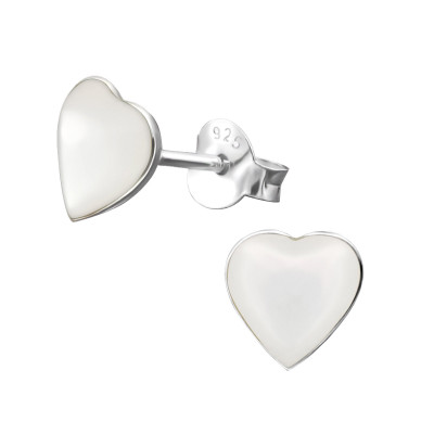 Silver Heart Ear Studs with Imitation Stone