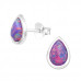 Silver Pear Ear Studs with Synthetic Opal