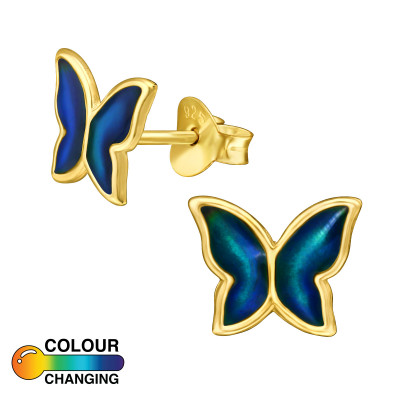 Butterfly Sterling Silver Ear Studs with Mood Epoxy