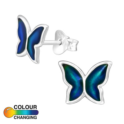 Butterfly Sterling Silver Ear Studs with Mood Epoxy