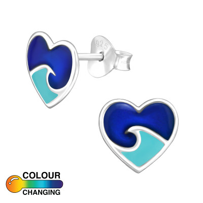 Wave Heart Sterling Silver Ear Studs with Epoxy