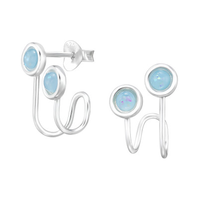 Round Sterling Silver Ear Studs with Imitation Opal