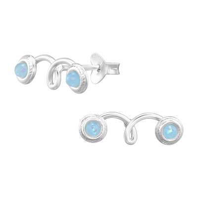 Silver Round Ear Studs with imitation Opal