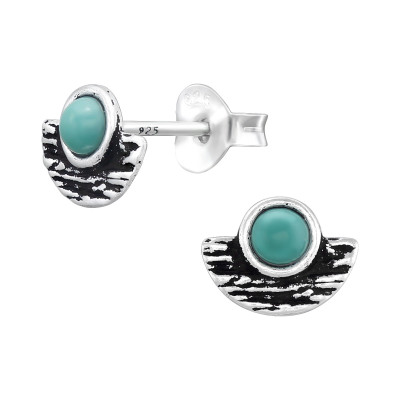 Silver Geometric Ear Studs with Imitation Turquoise