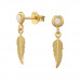 Silver Feather Ear Studs with Imitation Opal