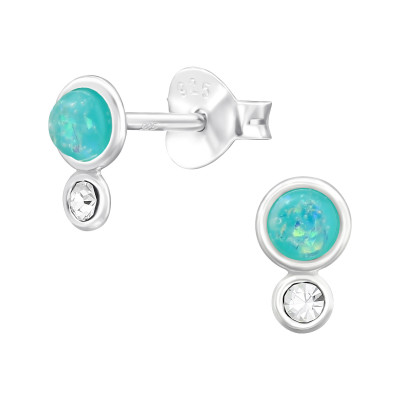 Silver Geometric Ear Studs with Crystal and Imitation Opal