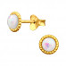 Silver Round 4mm Ear Studs with Imitation Opal